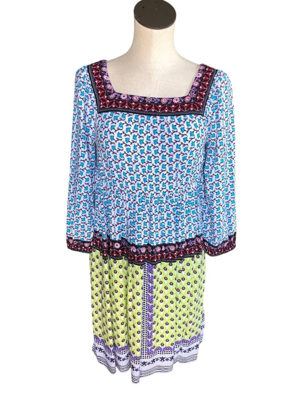 Beige by ECI Dress Womens M Boho Flowy Gypsy Tunic Multicolor Long Sleeve Summer